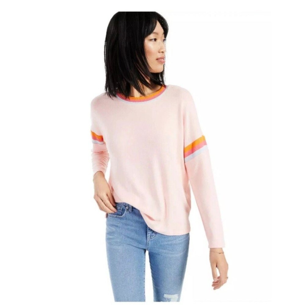 Style & Co Long Sleeves Top Women's Plus Size 2X Striped Trim Orange Pink Shirt